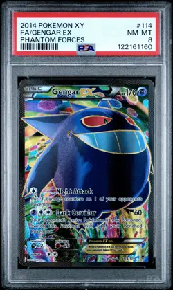 2014 POKEMON XY PHANTOM FORCES #114 FULL ART/GENGAR EX PSA 8 - Image 1