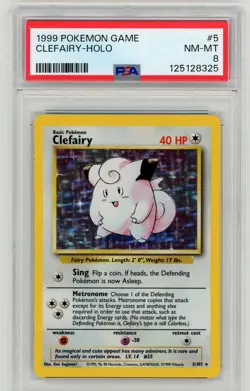 1999 Pokemon Base Set Unlimited CLEFAIRY Holo #5/102 PSA 8 NM-MT - Image 1