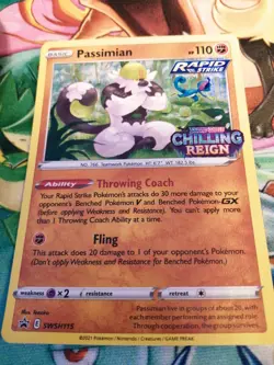Pokemon Card Passimian SWSH115 Chilling Reign Stamped Promo Holo - Image 1