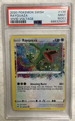 PSA 9(OC) 2020 Pokemon SWSH Rayquaza Vivid Voltage #138 Mint Amazing Rare - Image 1