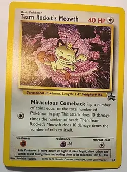 Team Rocket's Meowth Black Star Promo 18 Pokemon Card WOTC Vintage 1999-2000 LP+ - Image 1