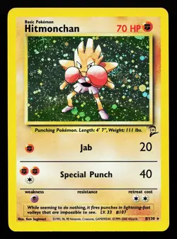 Hitmonchan 8/130 Holo Rare Base Set 2 Pokemon Card - Image 1
