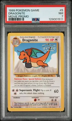 PSA 7 Dragonite 5 WB Stamped Black Star Promo Movie 1999 Pokemon Card - Image 1