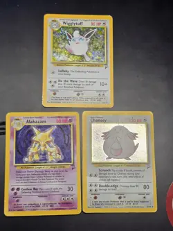 2nd Edition Base Wigglytuff Alakazam Chansey Pokemon Cards Lot - Image 1