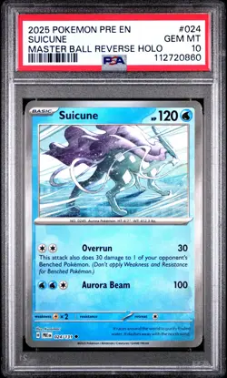 2025 POKEMON PRE EN-PRISMATIC EVOLUTIONS MASTER BALL REVERSE HOLO SUICUNE PSA 10 - Image 1