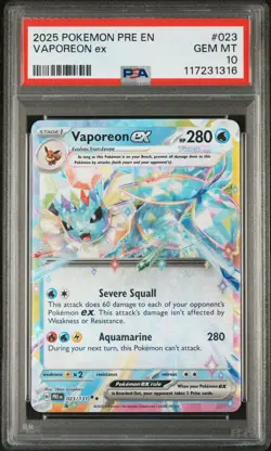 PSA 10 Pokemon TCG 2025 Pokemon Pre En-Prismatic Evolutions #023 Vaporeon Ex - Image 1