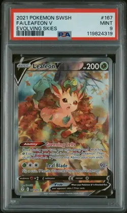 2021 POKEMON SWORD & SHIELD EVOLVING SKIES #167 FULL ART/LEAFEON V PSA 9 - Image 1