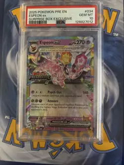Pokemon - Prismatic Evolutions - Espeon ex #34 Surprise Box Stamped - PSA10 - Image 1