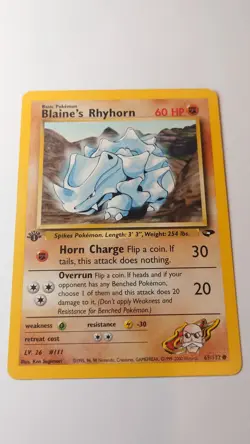 Pokemon Card - 1st Edition Blaine's Rhyhorn (65/132) Gym Challenge - Image 1