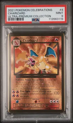 Pokemon 2021 Charizard #4 Gold Metal Ultra Premium Collection Celebrations PSA 9 - Image 1