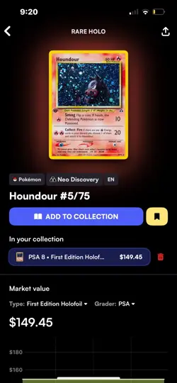 2001 Pokemon GERMAN Unlimited Neo Discovery Hunduster-Houndour Holo 5/75 PSA 8 - Image 4