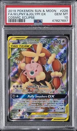 2019 POKEMON SUN & MOON #226 FULL ART/MEGA LOPUNNY & JIGGLYPUFF GX PSA 10 - Image 1