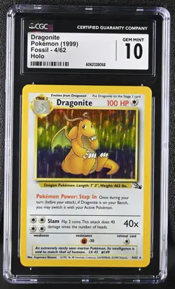 CGC 10 GEM MINT Dragonite 1999 Fossil 4/62 Holo Pokemon Card - Image 1