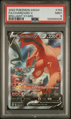 2022 POKEMON SWORD & SHIELD BRILLIANT STARS #154 FULL ART/CHARIZARD V PSA 9 - Image 1