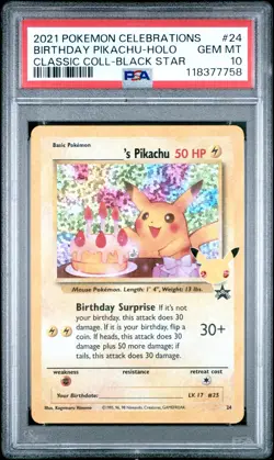 2021 POKEMON CELEBRATIONS CLASSIC COLL #24 BIRTHDAY PIKACHU-HOLO PSA 10 - Image 1