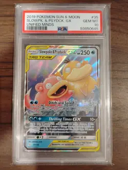 2019 POKEMON SUN & MOON UNIFIED MINDS #35 SLOWPOKE & PSYDUCK GX PSA 10 - Image 1