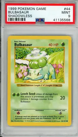 1999 Pokemon Bulbasaur Shadowless 44 PSA 9 - Image 1