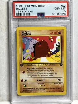 Pokemon PSA 10 Diglett # 52/82 1st Edition Team Rocket Low Population Rare Card - Image 1