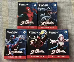 NEW/SEALED MTG Spiderman Welcome Deck Set of ALL 5 Promo Magic the Gathering TCG - Image 1