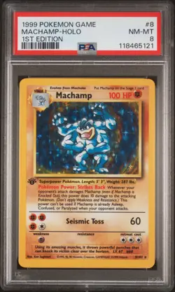 1999 POKEMON BASE SET 1ST EDITION #8 MACHAMP-HOLO PSA 8 - Image 1