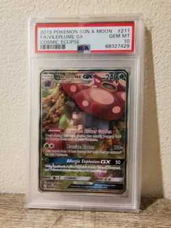 2019 Pokemon Cosmic Eclipse VILEPLUME GX Full Art Ultra Rare ENG #211/236 PSA 10 - Image 1