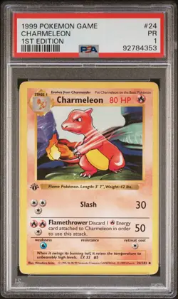 PSA 1 Charmeleon 1st Edition Base Set 24/102 Pokemon - LOW POP 12 - 92784353 - Image 1