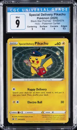 2020 POKEMON BLACK STAR PROMOS HOLO #SWSH074 SPECIAL DELIVERY PIKACHU CGC 9 - Image 1