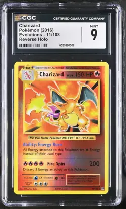 POKEMON English Charizard 11/108 2016 Evolutions Rare Reverse Holo CGC 9 - Image 1
