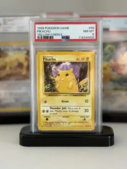 Pikachu Yellow Cheeks 1999 WOTC Pokemon Card 58/102 Base Set PSA Grade NM Mint 8 - Image 1