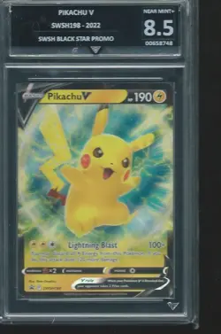 POKEMON 2022 Black Star Promo PIKACHU V box SWSH198 8.5 NM+ - Image 1