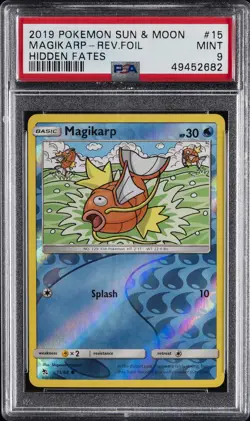 2019 POKEMON SUN & MOON HIDDEN FATES #15 MAGIKARP-REVERSE FOIL PSA 9 - Image 1