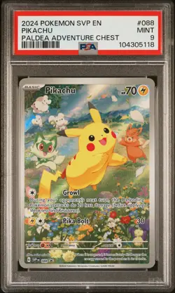 2024 POKEMON SVP EN-SV BLACK STAR PROMO PALDEA ADVENTURE CHEST PIKACHU PSA 9 - Image 1