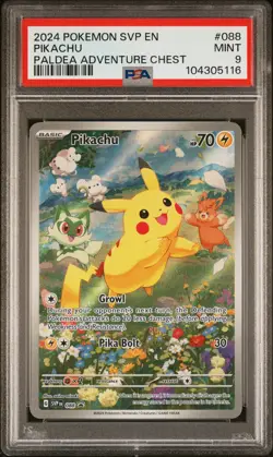 2024 POKEMON SVP EN-SV BLACK STAR PROMO PALDEA ADVENTURE CHEST PIKACHU PSA 9 - Image 1