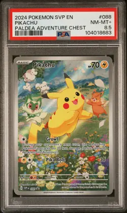 2024 POKEMON SVP EN-SV BLACK STAR PROMO PALDEA ADVENTURE CHEST PIKACHU PSA 8.5 - Image 1