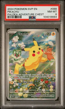 2024 POKEMON SVP EN-SV BLACK STAR PROMO PALDEA ADVENTURE CHEST PIKACHU PSA 8 - Image 1