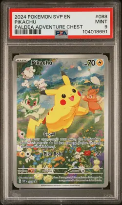 2024 POKEMON SVP EN-SV BLACK STAR PROMO PALDEA ADVENTURE CHEST PIKACHU PSA 9 - Image 1