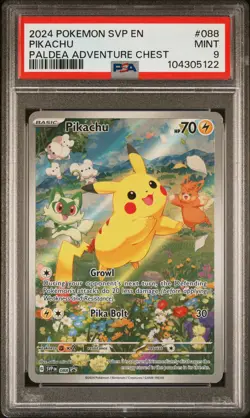 2024 POKEMON SVP EN-SV BLACK STAR PROMO PALDEA ADVENTURE CHEST PIKACHU PSA 9 - Image 1