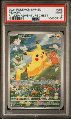 2024 POKEMON SVP EN-SV BLACK STAR PROMO PALDEA ADVENTURE CHEST PIKACHU PSA 9 - Image 1