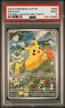 2024 POKEMON SVP EN-SV BLACK STAR PROMO PALDEA ADVENTURE CHEST PIKACHU PSA 9 - Image 1