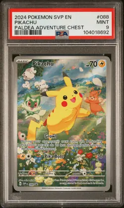 2024 POKEMON SVP EN-SV BLACK STAR PROMO PALDEA ADVENTURE CHEST PIKACHU PSA 9 - Image 1