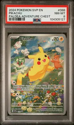 2024 POKEMON SVP EN-SV BLACK STAR PROMO PALDEA ADVENTURE CHEST PIKACHU PSA 8 - Image 1