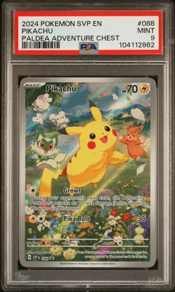 2024 POKEMON SVP EN-SV BLACK STAR PROMO PALDEA ADVENTURE CHEST PIKACHU PSA 9 - Image 1