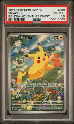 2024 POKEMON SVP EN-SV BLACK STAR PROMO PALDEA ADVENTURE CHEST PIKACHU PSA 8.5 - Image 1