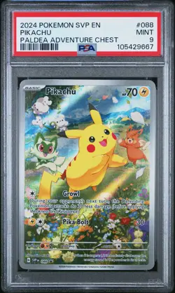 2024 POKEMON SVP EN-SV BLACK STAR PROMO PALDEA ADVENTURE CHEST PIKACHU PSA 9 - Image 1