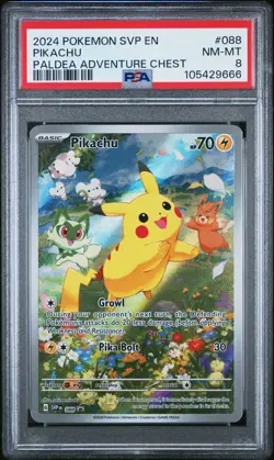 2024 POKEMON SVP EN-SV BLACK STAR PROMO PALDEA ADVENTURE CHEST PIKACHU PSA 8 - Image 1