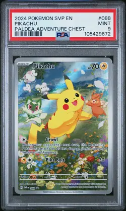 2024 POKEMON SVP EN-SV BLACK STAR PROMO PALDEA ADVENTURE CHEST PIKACHU PSA 9 - Image 1