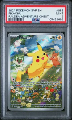 2024 POKEMON SVP EN-SV BLACK STAR PROMO PALDEA ADVENTURE CHEST PIKACHU PSA 9 - Image 1