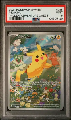 2024 POKEMON SVP EN-SV BLACK STAR PROMO PALDEA ADVENTURE CHEST PIKACHU PSA 9 - Image 1