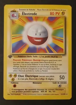 Carte Pokemon - Electrode 21/102 - Set de Base - Edition 1 - CGA grading 8.5/10 - Image 1