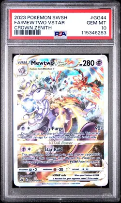 2023 POKEMON SWORD & SHIELD CROWN ZENITH #GG44 FULL ART/MEWTWO VSTAR PSA 10 - Image 1